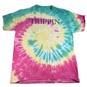 Fort Knox Trippin Tie Dye Graphic T-Shirt Mens XL Pink Green Yellow Spiral Tee